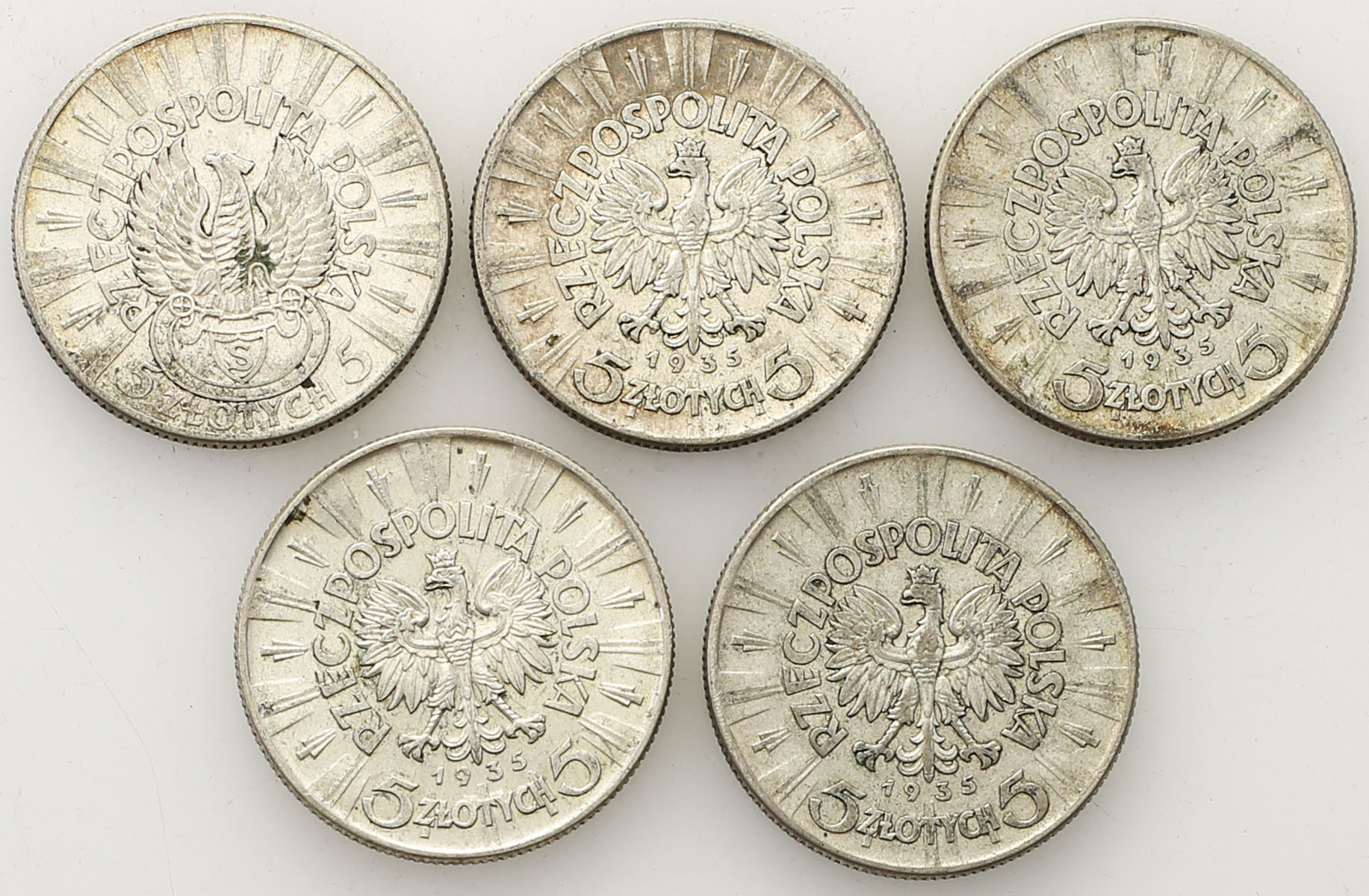 II RP. 5 złotych 1934-1935 Piłsudski, zestaw 5 monet